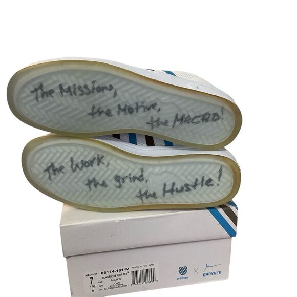 Clouds and Dirt K-Swiss Mens Sneaker Gary Vee 003 Size 7M White Knit Low Top New